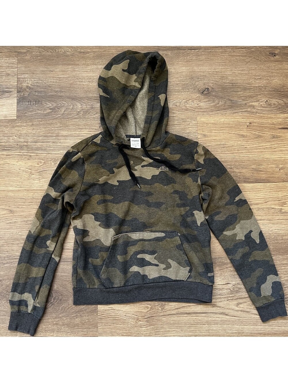 Victorias Secret Pink Womens Green Camouflage Pullover Hoodie Size Small